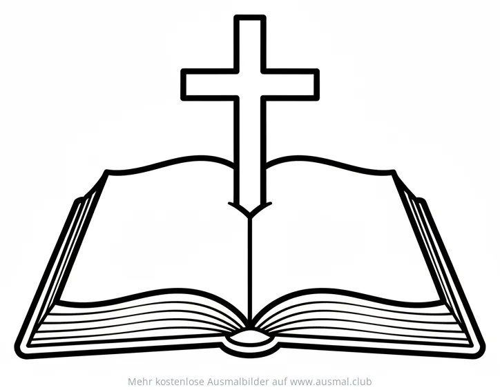 Offene Bibel mit Kreuz Ausmalbild