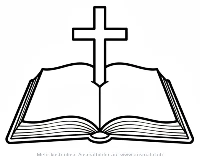Offene Bibel mit Kreuz Ausmalbild