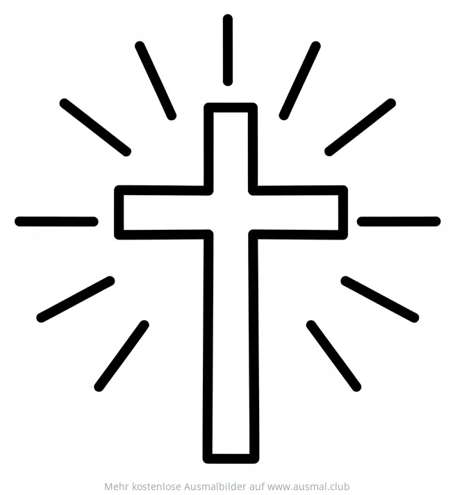 Kreuz Ausmalbild mit Lichtstrahlen