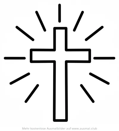 Kreuz Ausmalbild mit Lichtstrahlen