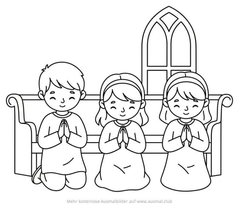 Betende Kinder in Kirche Ausmalbild