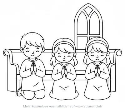 Betende Kinder in Kirche Ausmalbild