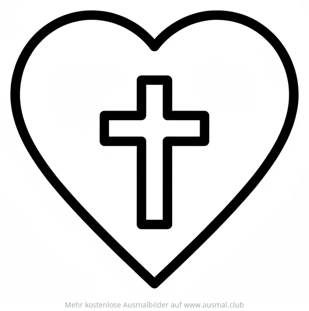 Herz mit Kreuz Ausmalbild
