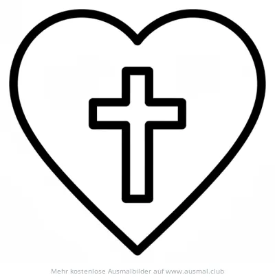 Herz mit Kreuz Ausmalbild