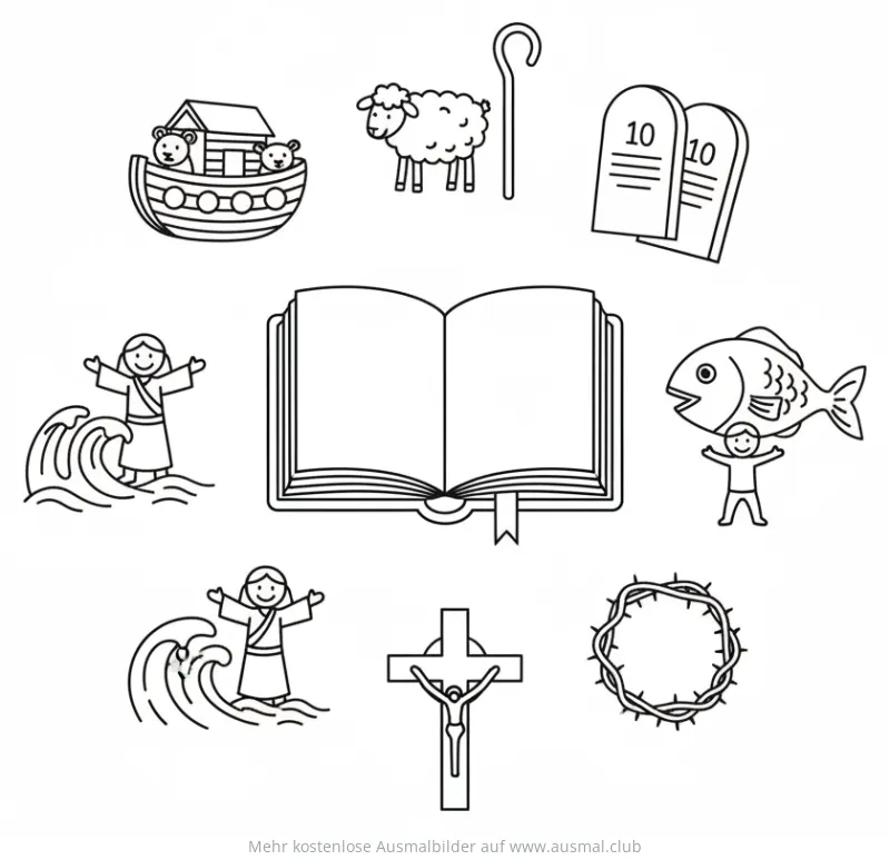 Taufe Ausmalbild mit Bibelgeschichten