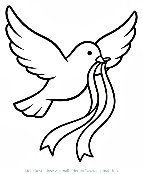 Fliegende Taube mit Band im Schnabel Ausmalbild