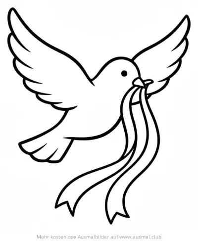 Fliegende Taube mit Band im Schnabel Ausmalbild