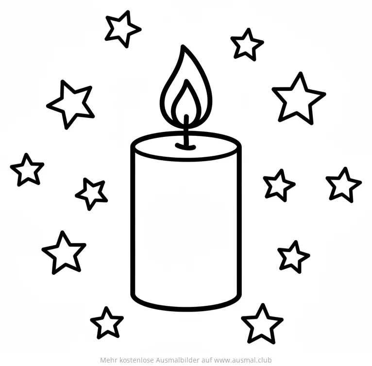 Kerze mit Sternen Ausmalbild für Taufe oder Kommunion