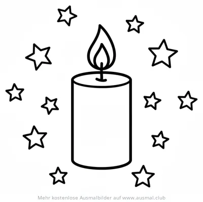 Kerze mit Sternen Ausmalbild für Taufe oder Kommunion