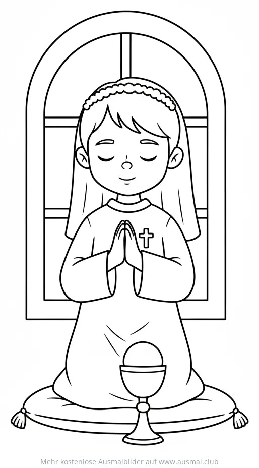 Betendes Mädchen im Kommunionkleid Ausmalbild
