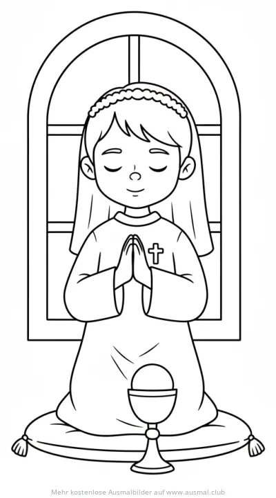 Betendes Mädchen im Kommunionkleid Ausmalbild