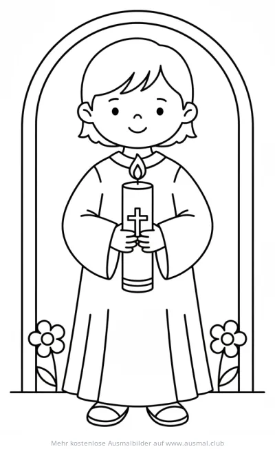 Kind mit Kommunionskerze Ausmalbild