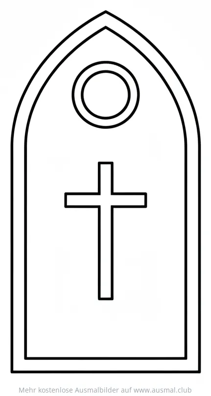 Kirchenfenster mit Kreuz Ausmalbild