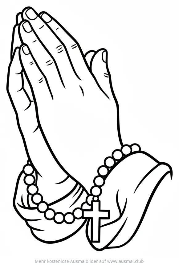 Betende Hände mit Rosenkranz Ausmalbild