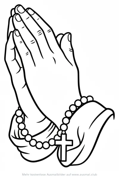 Betende Hände mit Rosenkranz Ausmalbild