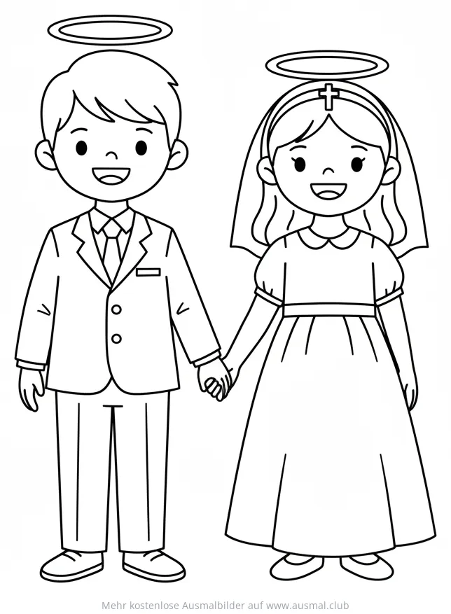 Kommunion Junge und Mädchen Hand in Hand Ausmalbild