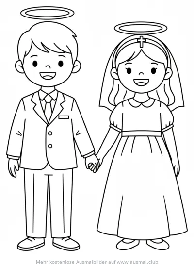 Kommunion Junge und Mädchen Hand in Hand Ausmalbild