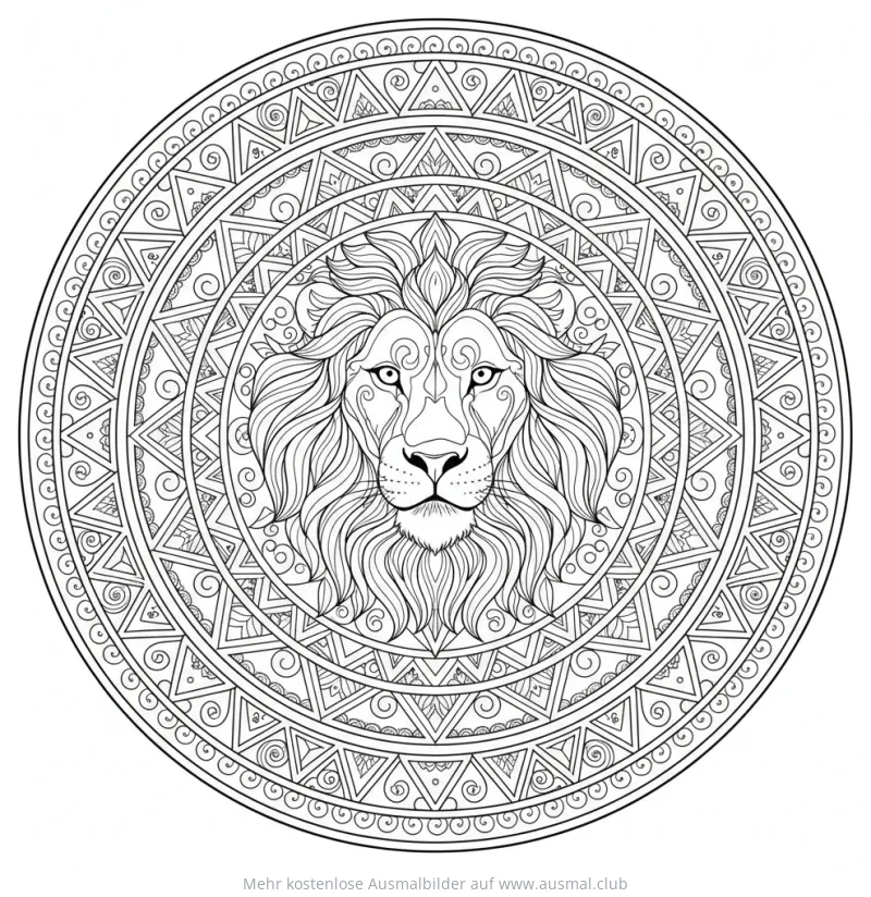 Löwenkopf in Mandala Ausmalbild