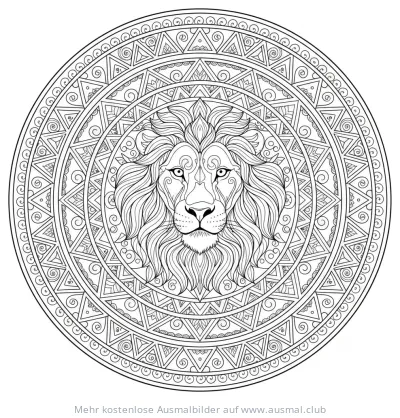 Löwenkopf in Mandala Ausmalbild