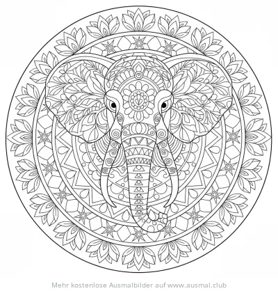 Elefant Mandala Ausmalbild mit floralen Mustern