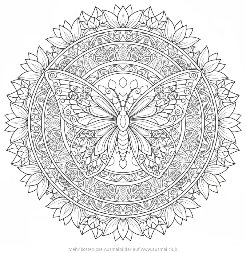 Schmetterling Mandala Ausmalbild mit filigranen Mustern