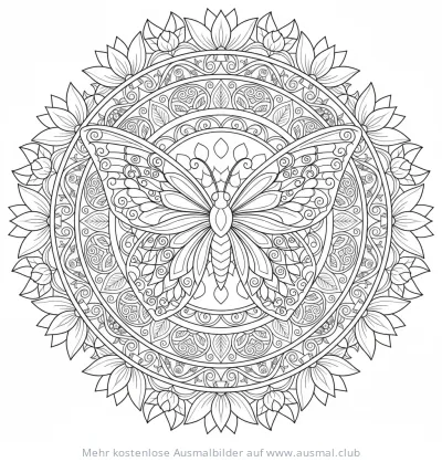 Schmetterling Mandala Ausmalbild mit filigranen Mustern