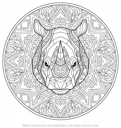 Nashorn Kopf im Mandala Ausmalbild
