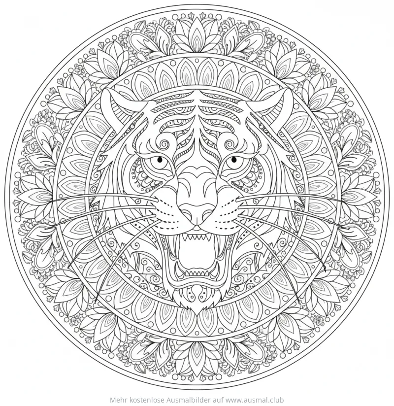 Tigerkopf in Mandala-Muster Ausmalbild