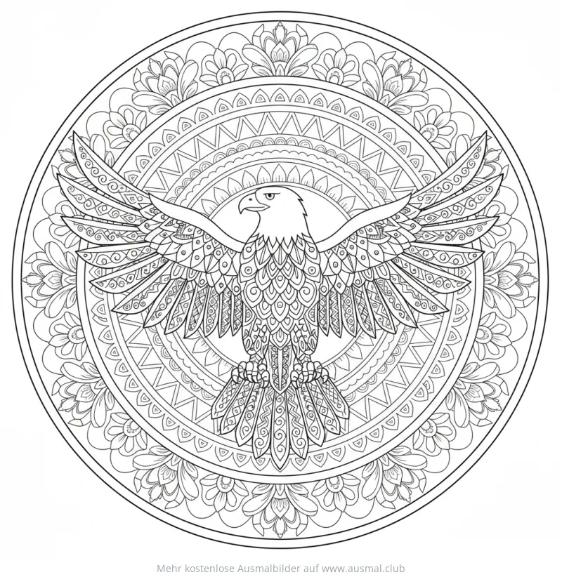Detailliertes Adler Mandala Ausmalbild