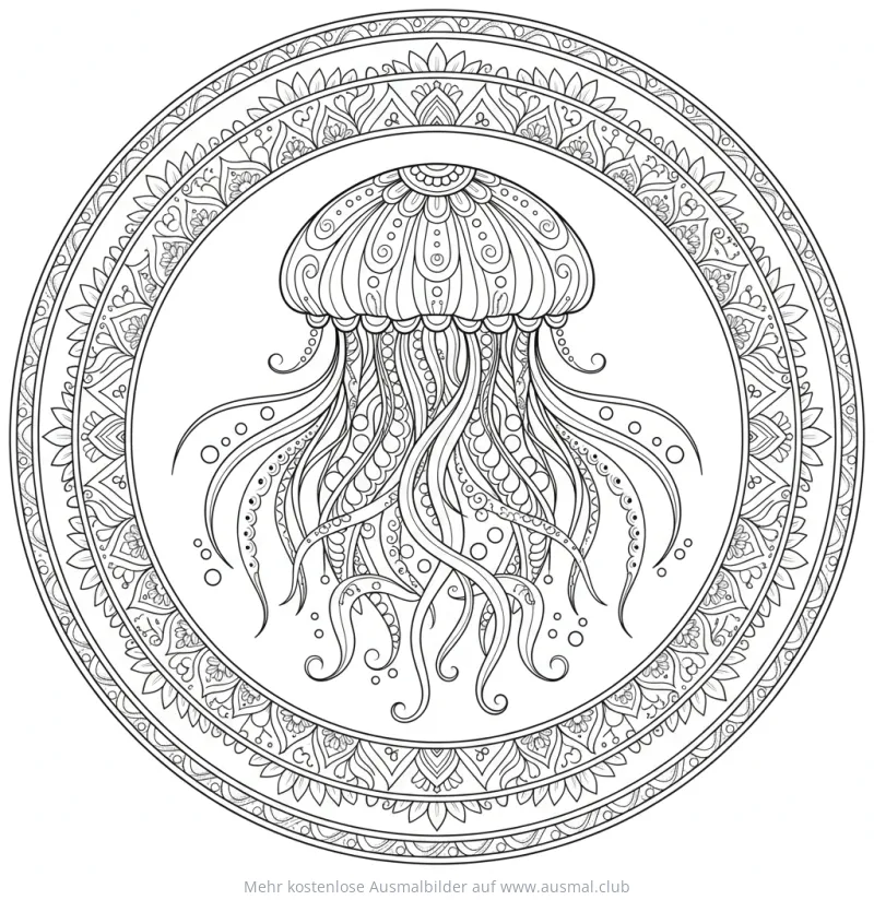 Qualle Ausmalbild im Mandala-Stil