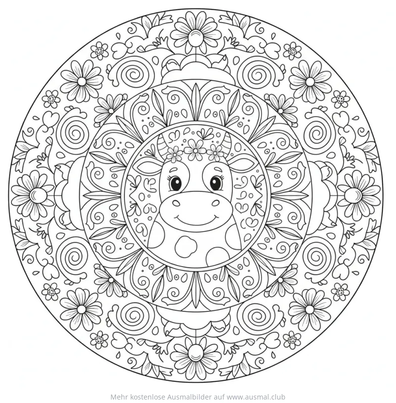 Kuh Ausmalbild im Mandala-Stil