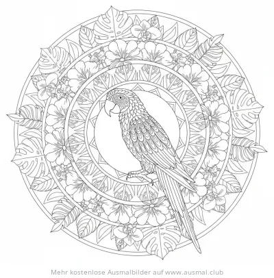 Ara Ausmalbild im floralen Mandala