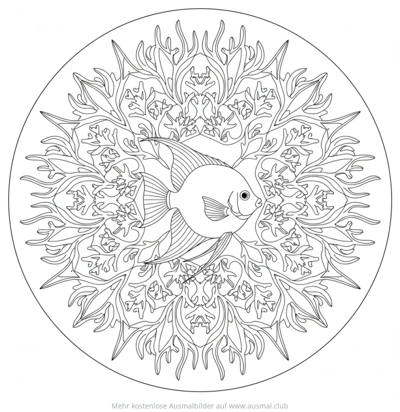 Kaiserfisch Ausmalbild im floralen Mandala