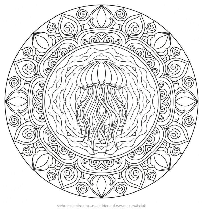 Ohrenqualle Ausmalbild im Mandala-Stil