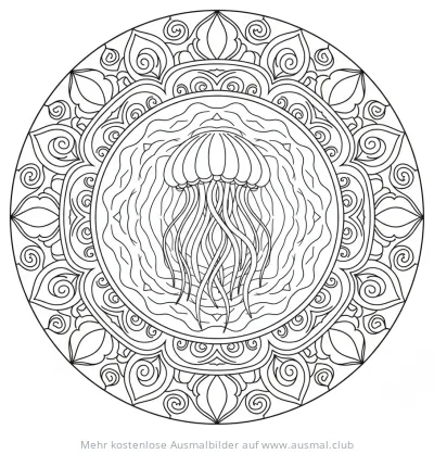Ohrenqualle Ausmalbild im Mandala-Stil
