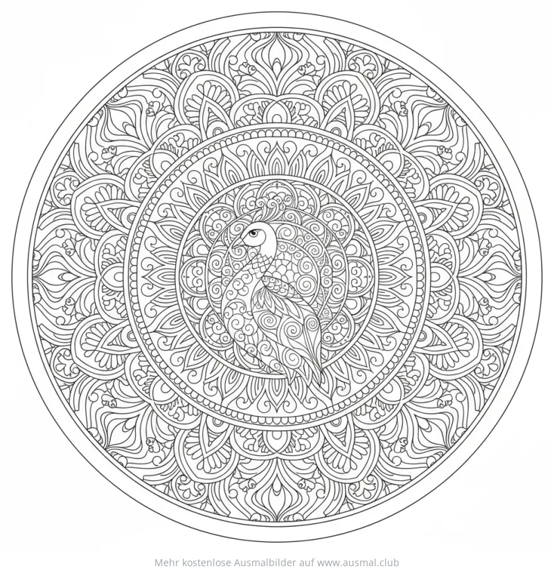 Pfau Mandala Ausmalbild