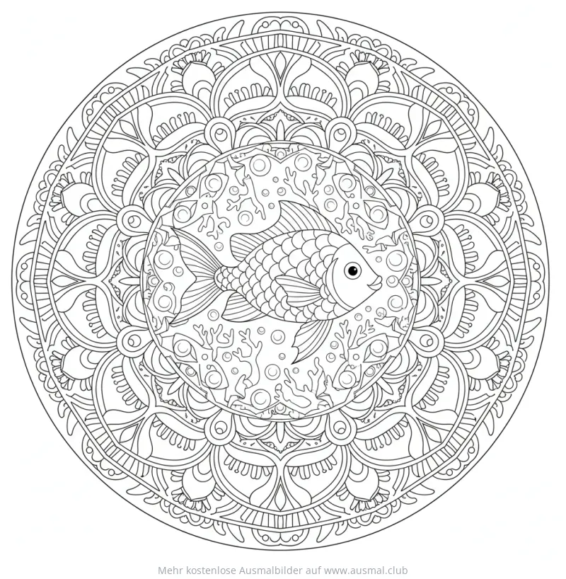 Fisch Ausmalbild im Mandala-Stil