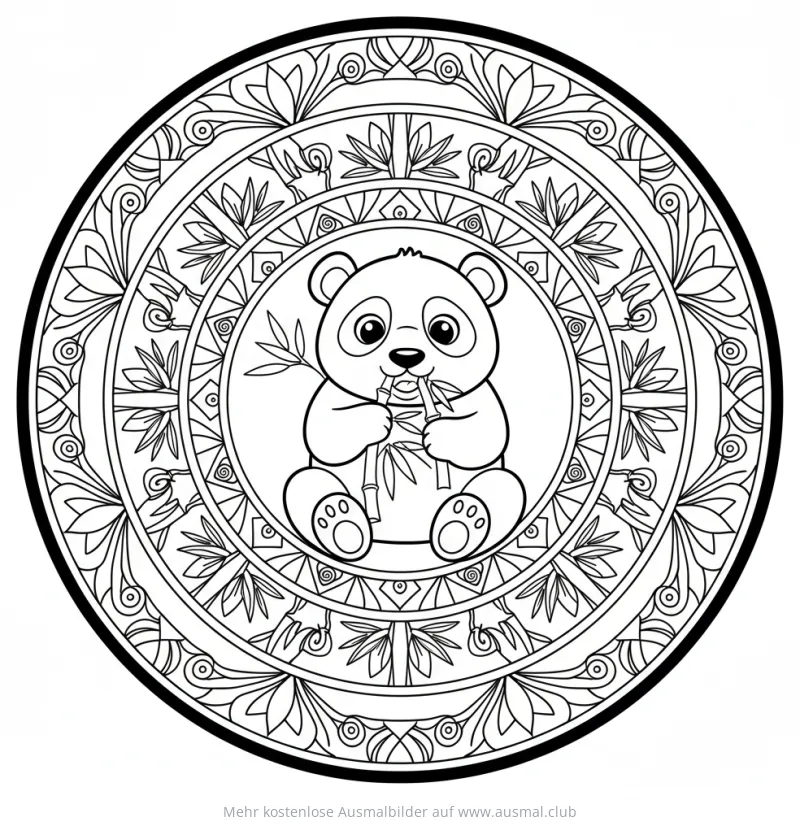 Panda Ausmalbild mit Bambus im Tier-Mandala