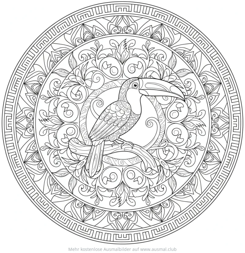 Tukan Ausmalbild im Mandala-Stil