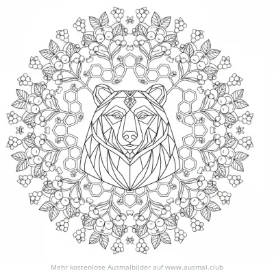 Bär Mandala Ausmalbild mit floralen und geometrischen Elementen