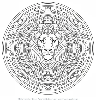 Löwenkopf Mandala Ausmalbild