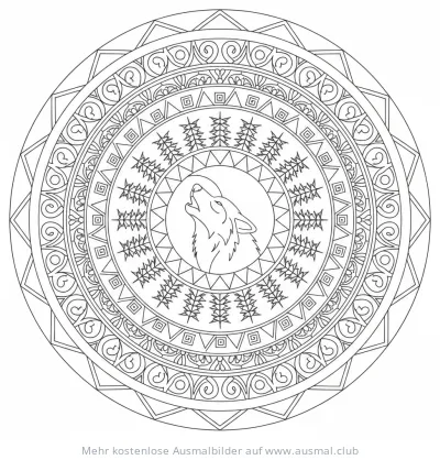 Heulender Wolf im Mandala Ausmalbild