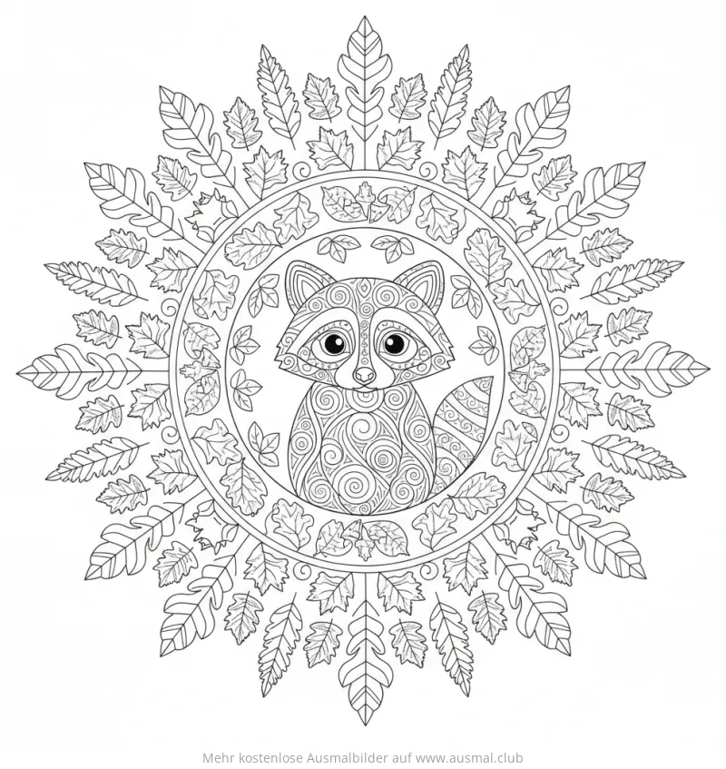Waschbär Ausmalbild mit Mandala-Elementen