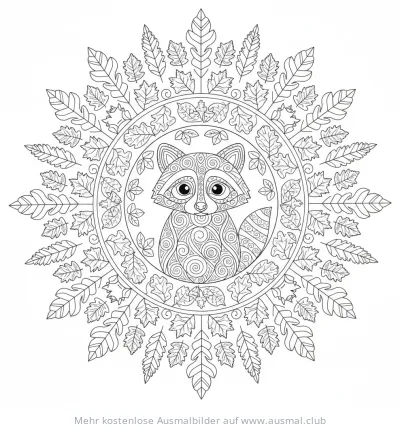 Waschbär Ausmalbild mit Mandala-Elementen