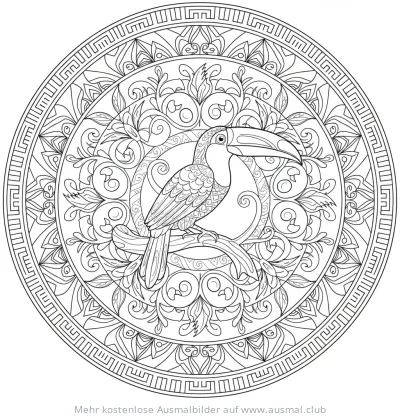 Tukan Ausmalbild mit Mandala