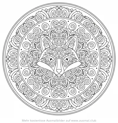 Fuchs Mandala Ausmalbild mit feinen Mustern