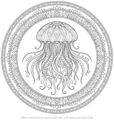 Qualle Ausmalbild als Tier-Mandala