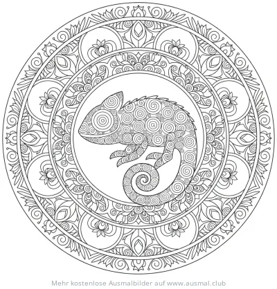 Chamäleon Ausmalbild im Mandala-Stil