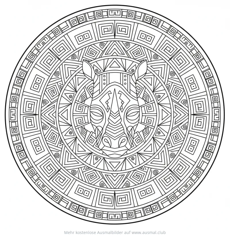 Nashorn Ausmalbild im Mandala-Stil