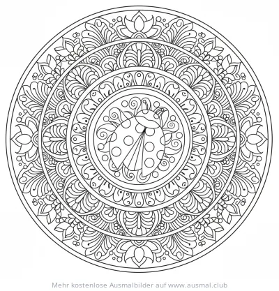 Marienkäfer Ausmalbild im Mandala-Stil